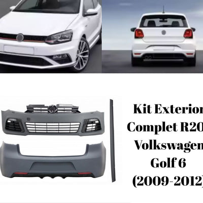 Comparație vizuală Golf 6 cu și fără kit R20, plus pachetul complet format din bară față, bară spate și praguri laterale, look modern sport.