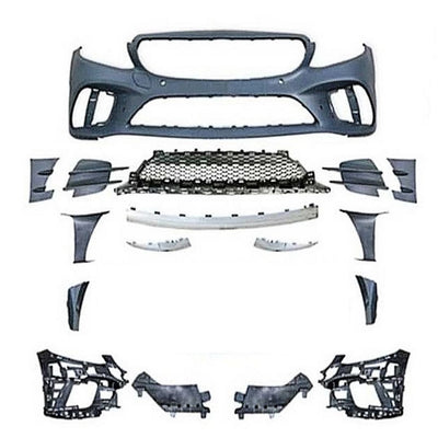 Kit frontal sport AMG pentru Mercedes Clasa C W205 Facelift, bară față cu grilă, difuzor și accesorii montaj