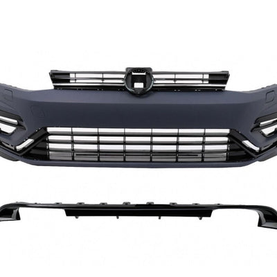 Kit bară față GTI cu difuzor integrat pentru Volkswagen Golf 7.5 (2017-2020), realizat din plastic ABS durabil, pregătit pentru vopsire.