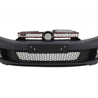  Kit complet bară față și grilă GTI compatibil cu Volkswagen Golf 6 MK6 (2009–2012), vedere frontală cu design fagure și contur roșu
