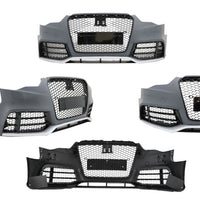 Colaj cu bară față RS5 pentru Audi A5 8T, prezentată din mai multe unghiuri, cu vedere frontală, laterală și interior