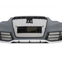 Colaj cu bară față RS5 pentru Audi A5 8T, prezentată din mai multe unghiuri, cu vedere frontală, laterală și interior