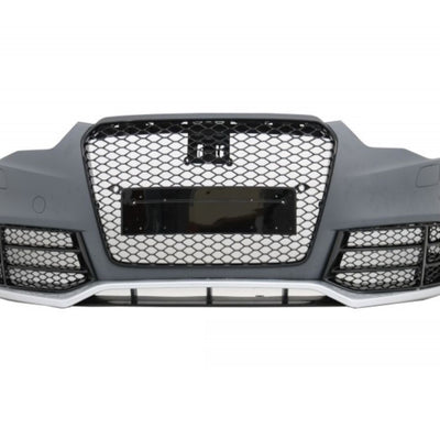 Bară față RS5 pentru Audi A5 8T (2012–2015), vedere frontală completă cu grilă tip fagure și finisaj pregătit pentru vopsire