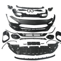 Componentele barei față CLA 45 AMG pentru Mercedes C118, kit complet aftermarket din polipropilenă, pregătit pentru vopsire