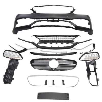 Set complet bară față cu grilă centrală, laterale și elemente cromate, look E63 AMG pentru Mercedes-Benz E-Class W212 facelift.