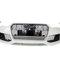 Bară față vopsită alb, design RS7 cu grilă fagure neagră și accente cromate, compatibilă cu Audi A7 4G8 Facelift 2015–2017