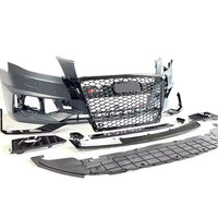 Vedere de sus a kitului complet bara față RS4 Look pentru Audi A4 B8, incluzând grilă tip fagure, elemente de fixare, spoilere laterale și protecții inferioare.

