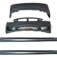 Piese individuale ale kitului exterior M4 Design pentru BMW F36 Gran Coupe – bară față, bară spate, praguri laterale