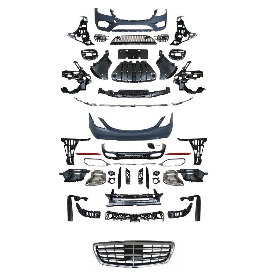 Kit exterior complet AMG S450 Look pentru Mercedes-Benz Clasa S W222, include bare față/spate, grile, ornamente și accesorii de montaj