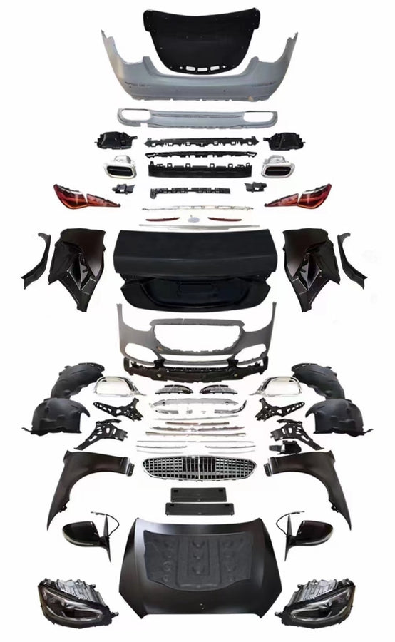 Imagine cu kit complet de conversie auto pentru Mercedes S-Class W221, model W223 S450 Look, include bare, faruri, stopuri, grilă, capotă și ornamente