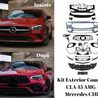 Componentele barei față CLA 45 AMG pentru Mercedes C118, kit complet aftermarket din polipropilenă, pregătit pentru vopsire