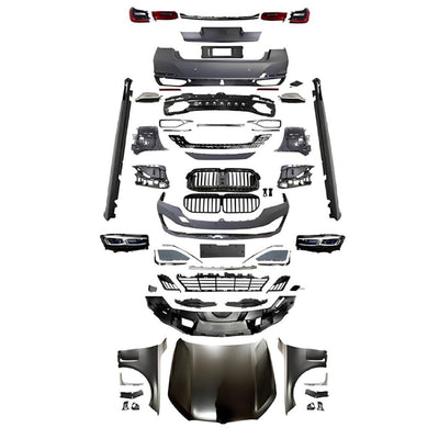 Kit exterior tuning G12 LCI pentru BMW G12 pre LCI – set complet upgrade sport față/spate, capotă, faruri și stopuri LED