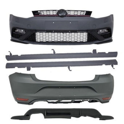 Kit complet tuning GTI pentru VW Polo 6R/6C cu bară față, bară spate, difuzor și praguri – pachet exterior sport compatibil 2010–2017