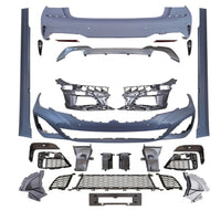 Vedere de sus a kitului exterior complet M-Tech pentru BMW Seria 3 G20, incluzând bară față, bară spate, praguri laterale și grile, componente din plastic PPCAROSERIE 
