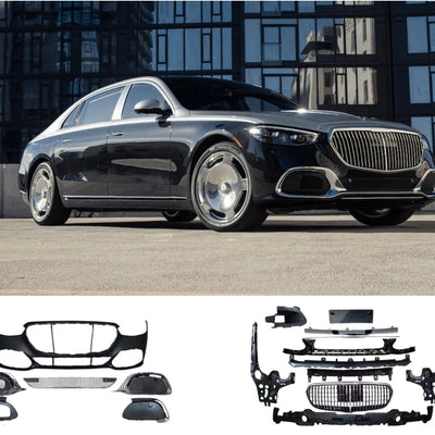 Kit conversie Maybach Design pentru Mercedes-Benz S-Class W223, include bare, grile, ornamente evacuare și elemente montaj