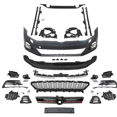 Kit exterior tuning complet R-Line pentru Volkswagen Golf 7.5 facelift 2017+, set piese caroserie față și spate, bare, grile, difuzor, accesorii montaj, design sport premium.