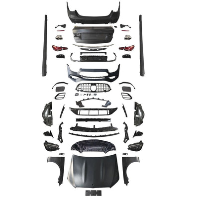 Toate piesele incluse în kitul de conversie E63 W213 pentru Mercedes E W212 – upgrade complet estetic cu componente premium aftermarket.