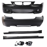 Kit tuning exterior M5 pentru BMW E60, cu bară față/spate, praguri laterale și proiectoare ceață – compatibil 2003–2010.