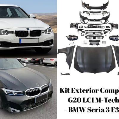 Comparație înainte și după montare kit exterior G20 LCI pe BMW F30 – unghi față stânga


