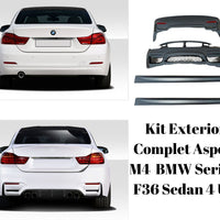 Piese individuale ale kitului exterior M4 Design pentru BMW F36 Gran Coupe – bară față, bară spate, praguri laterale