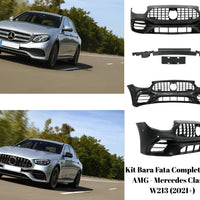Kit complet bară față E63 AMG look - vedere din mai multe unghiuri cu toate componentele incluse.
