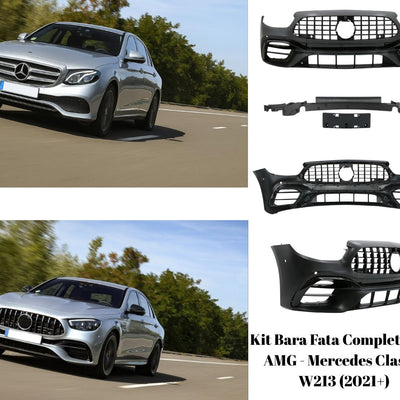 Tuning exterior Mercedes Clasa E W213 (2021+) cu bară față E63 AMG look – rezultat estetic sportiv.