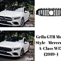 Grilă frontală sportivă GTR Mesh Style pentru Mercedes A-Class W177 (2019+), material ABS rezistent, design tip fagure, culoare negru.