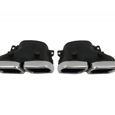 Ornamente evacuare duble S63 AMG, fabricate din oțel inoxidabil cu finisaj cromat, pentru un aspect sportiv premium.