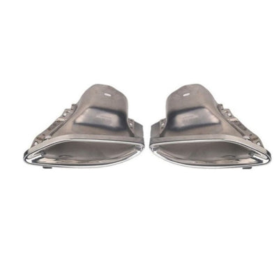 Set ornamente evacuare duble pentru bară spate Mercedes Clasa E W213, fabricate din oțel inoxidabil 304, design sportiv și finisaj cromat premium.