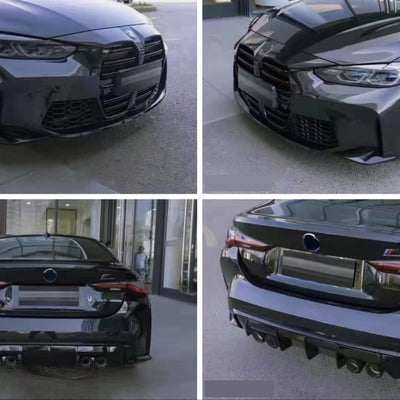 Pachet conversie exterior M4 pentru BMW G22 G23 – bară față, bară spate, grile, difuzor, ornamente toba și praguri laterale, toate piesele vizibile