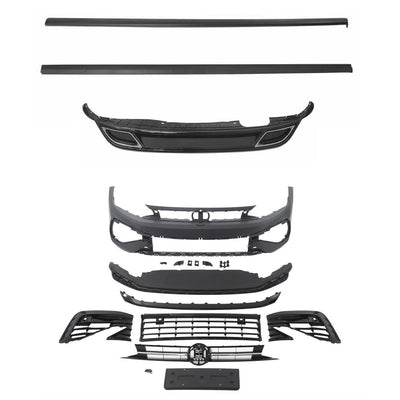 Pachet exterior complet R-Line Volkswagen Polo 2018+, cu bare față/spate, praguri și ornamente evacuare duble