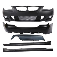 Kit exterior complet M-Tech BMW E60 2003-2007 cu bară față, bară spate și praguri laterale din polipropilenă