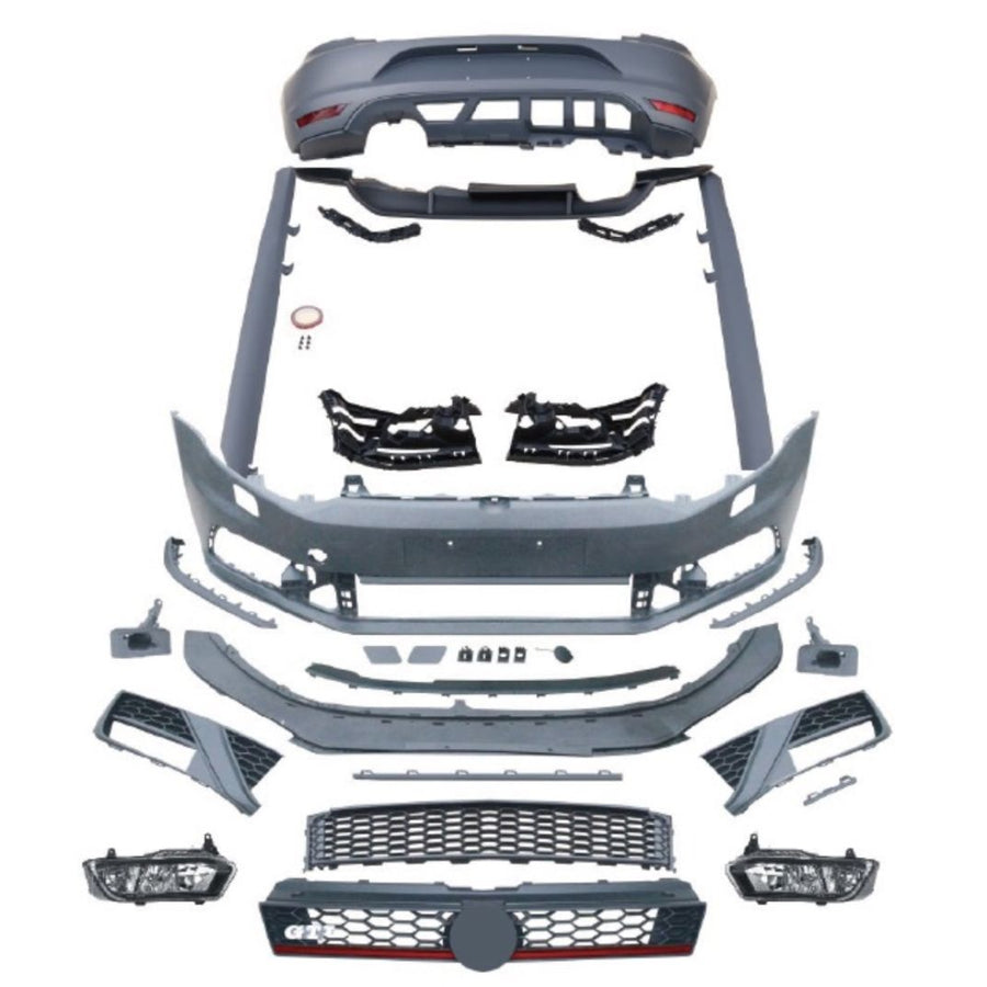Kit tuning exterior GTI pentru Volkswagen Polo 6R/6C (2010–2017) – vedere detaliată cu toate piesele aftermarket incluse