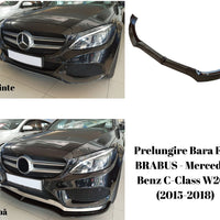 Prelungire bară față BRABUS pentru Mercedes-Benz C-Class W205 (2015–2018), piesa individuală din ABS negru lucios, vedere laterală detaliată.