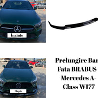 Prelungire bară față BRABUS pentru Mercedes-Benz A-Class W177, finisaj Gloss Black, piesă aftermarket premium, vedere detaliată.