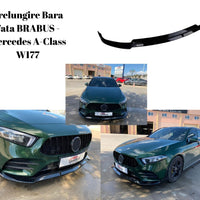 Prelungire bară față BRABUS pentru Mercedes-Benz A-Class W177, finisaj Gloss Black, piesă aftermarket premium, vedere detaliată.