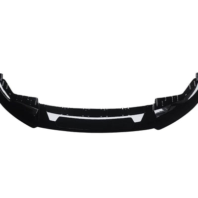 Splitter bară față MP Look pentru BMW Seria 4 G22 Coupe 2020+, realizat din ABS negru lucios, piesă aftermarket, vedere frontală pe fundal alb.