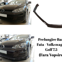 Prelungire bară față pentru Volkswagen Golf 7.5 (2018–2020), piesă auto aftermarket din plastic ABS, imagine frontală pe fundal alb.
