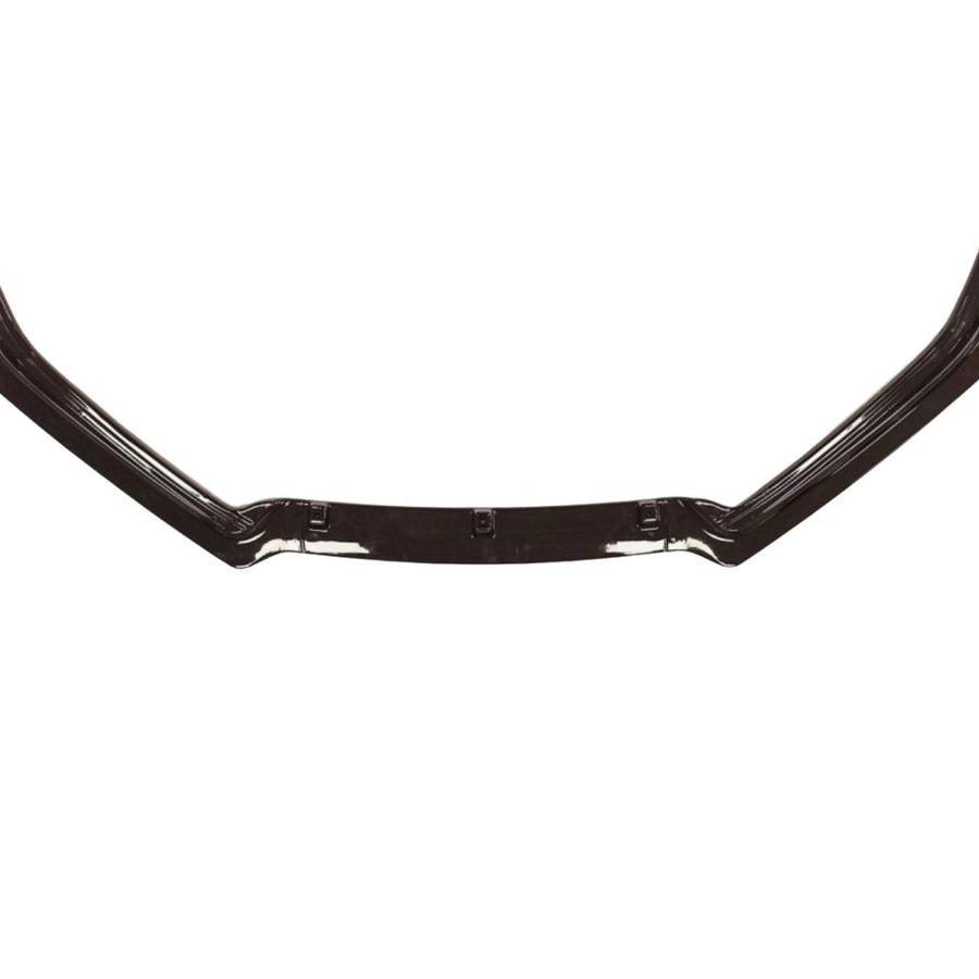 Prelungire bară față pentru Volkswagen Polo MK5 (2009-2017), componentă aftermarket din plastic negru, vedere frontală a piesei.