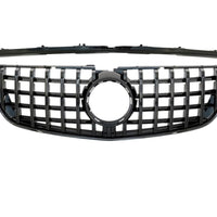 Grilă GTR neagră pentru Mercedes Vito W447 (2015-2019), prezentată împreună cu rama superioară, material ABS rezistent, vedere frontală pe fundal alb.