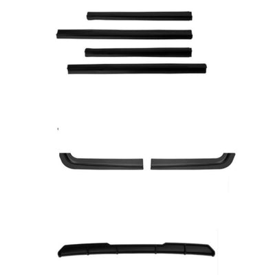 Pachet lateral ABT pentru Volkswagen Transporter T6, cu praguri, ornament bară spate și splitter, design sport aftermarket.