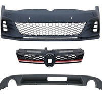 Kit exterior tuning complet R-Line pentru Volkswagen Golf 7.5 facelift 2017+, set piese caroserie față și spate, bare, grile, difuzor, accesorii montaj, design sport premium.