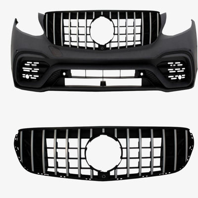 Kit frontal complet pentru Mercedes GLC X253 – bară față sport AMG63S și grilă Panamericana cu design agresiv.