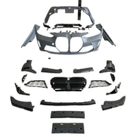 Kit exterior complet compatibil BMW Seria 4 G22/G23 (2020+), aspect M4 – vedere de sus cu toate componentele: bară față, bară spate, grile, difuzor, praguri.