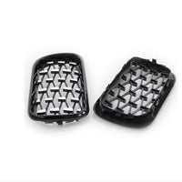 Set grile frontale BMW E36 (1997-1999), design diamant cu ramă neagră lucioasă, vedere frontală completă stânga + dreapta.