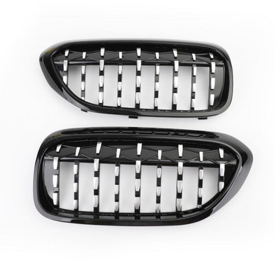 Set de două grile frontale Diamond Piano Black pentru BMW Seria 5 G30/G31 (2017-2019), realizate din ABS de înaltă calitate, vedere de sus.