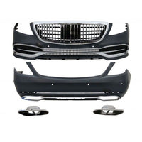 Pachet complet kit exterior Maybach Look pentru Mercedes-Benz S-Class W222 (2013–2020), cu bare față/spate, grilă, faruri, stopuri și ornamente evacuare