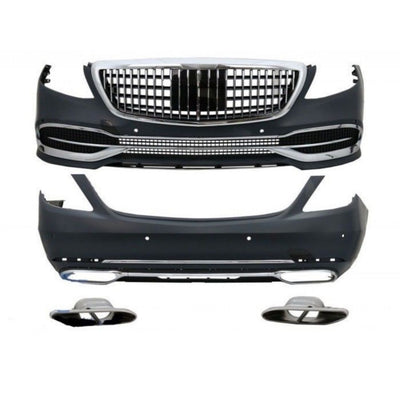 Set complet de tuning auto Maybach Look pentru Mercedes S-Class W222, cu bară față/spate și ornamente evacuare, pregătit pentru vopsire