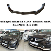 Prelungire bară față BRABUS pentru Mercedes-Benz C-Class W205 (2015–2018), piesa individuală din ABS negru lucios, vedere laterală detaliată.