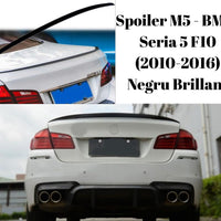 Spoiler auto negru brillant M5 Look pentru BMW Seria 5 F10 sedan (2010-2016), piesă aftermarket din ABS, vedere frontală a componentei.